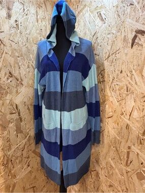 FDJ Hooded Long Cardigan | Cozy Striped Duster  Size L - Canadian Made 🇨🇦